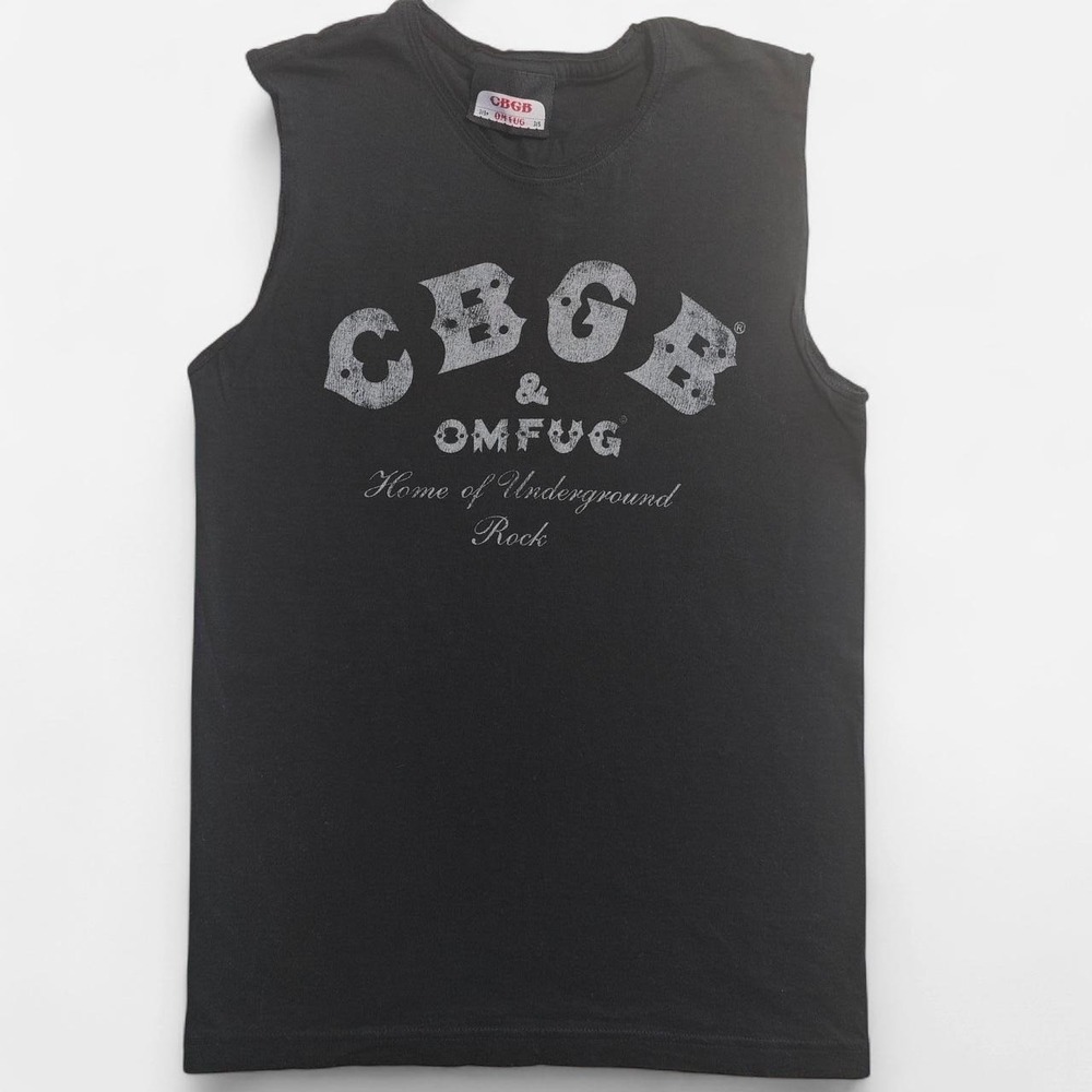 Vintage CBGB OMFUG Tank Top Mens Black Underground Rock Graphic Tee Y2K SMALL